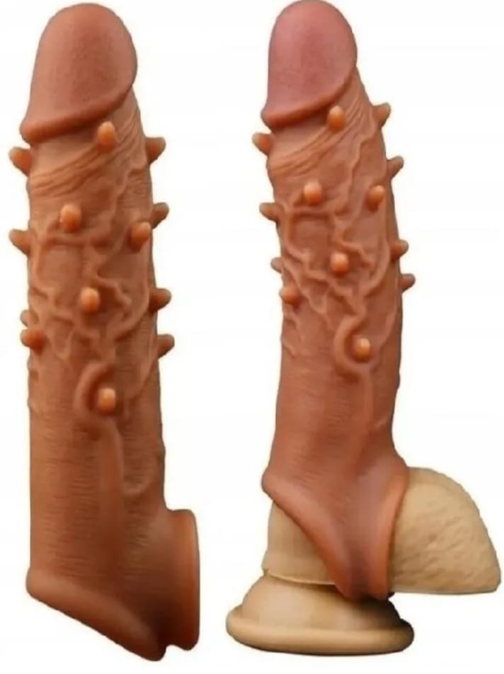 Two realistic dildo toys shown on a plain white background, one from the front and one from the side/back view, in flesh-toned brown and beige colors.
